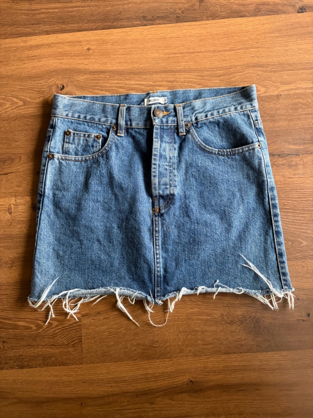 ✨ Brandy Melville Frayed Hem Denim Mini Skirt Blue Size 40 Made in Italy Western